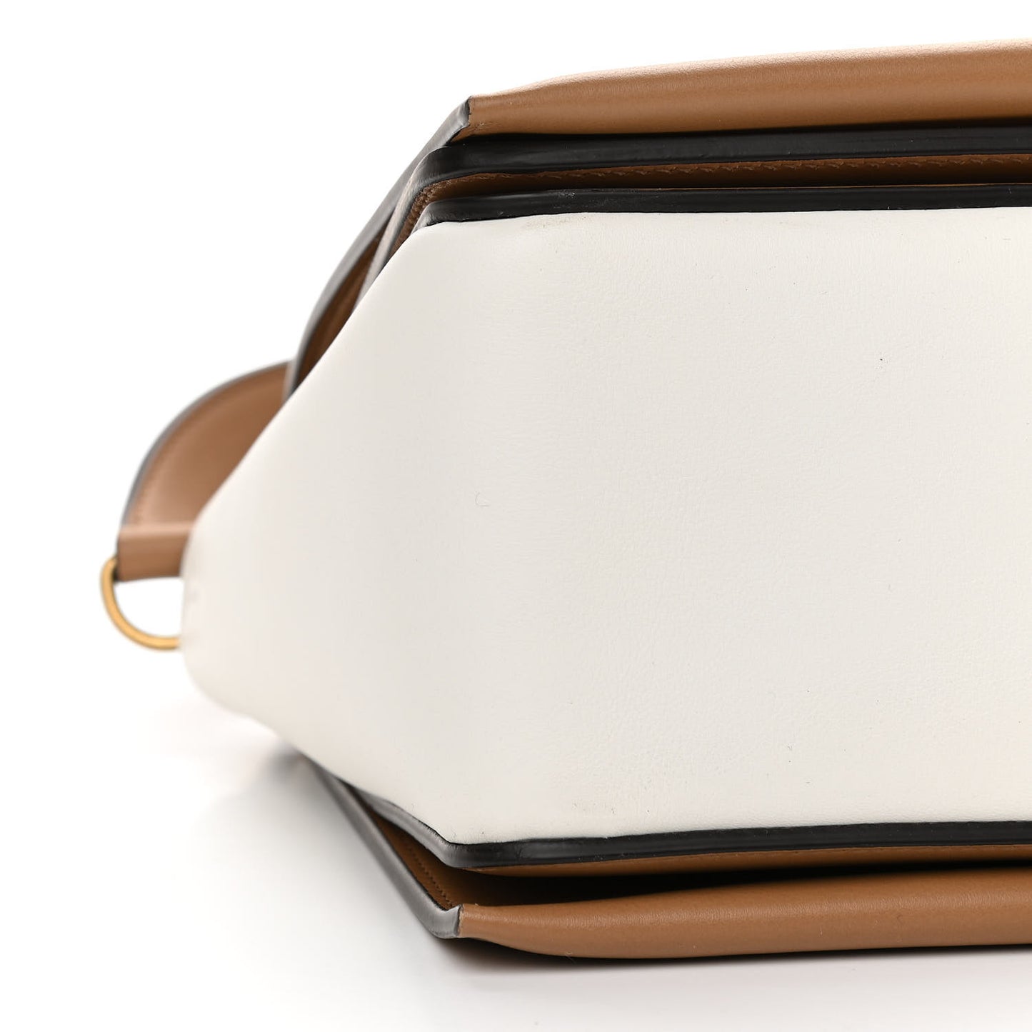 Shiny Smooth Calfskin Medium Frame Shoulder Bag Tan Optic White