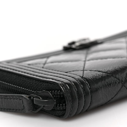 Chanel Distressed Patent Quilted Small Boy Zip Around Wallet Black 9 of 10