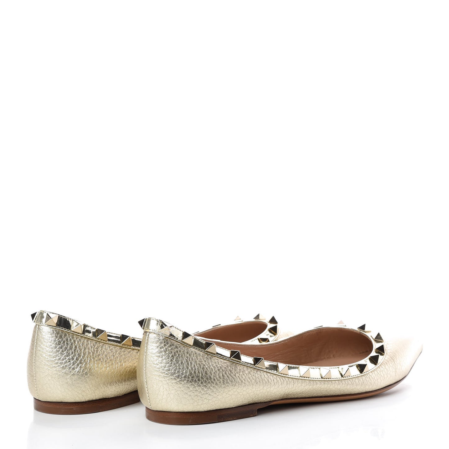 Metallic Pebbled Calfskin Rockstud Ballerina Flats 38.5 Platino