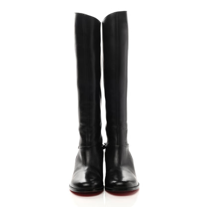 Christian Louboutin Calfskin Chain Cate Flat Knee Boots 40 Black 2 of 8
