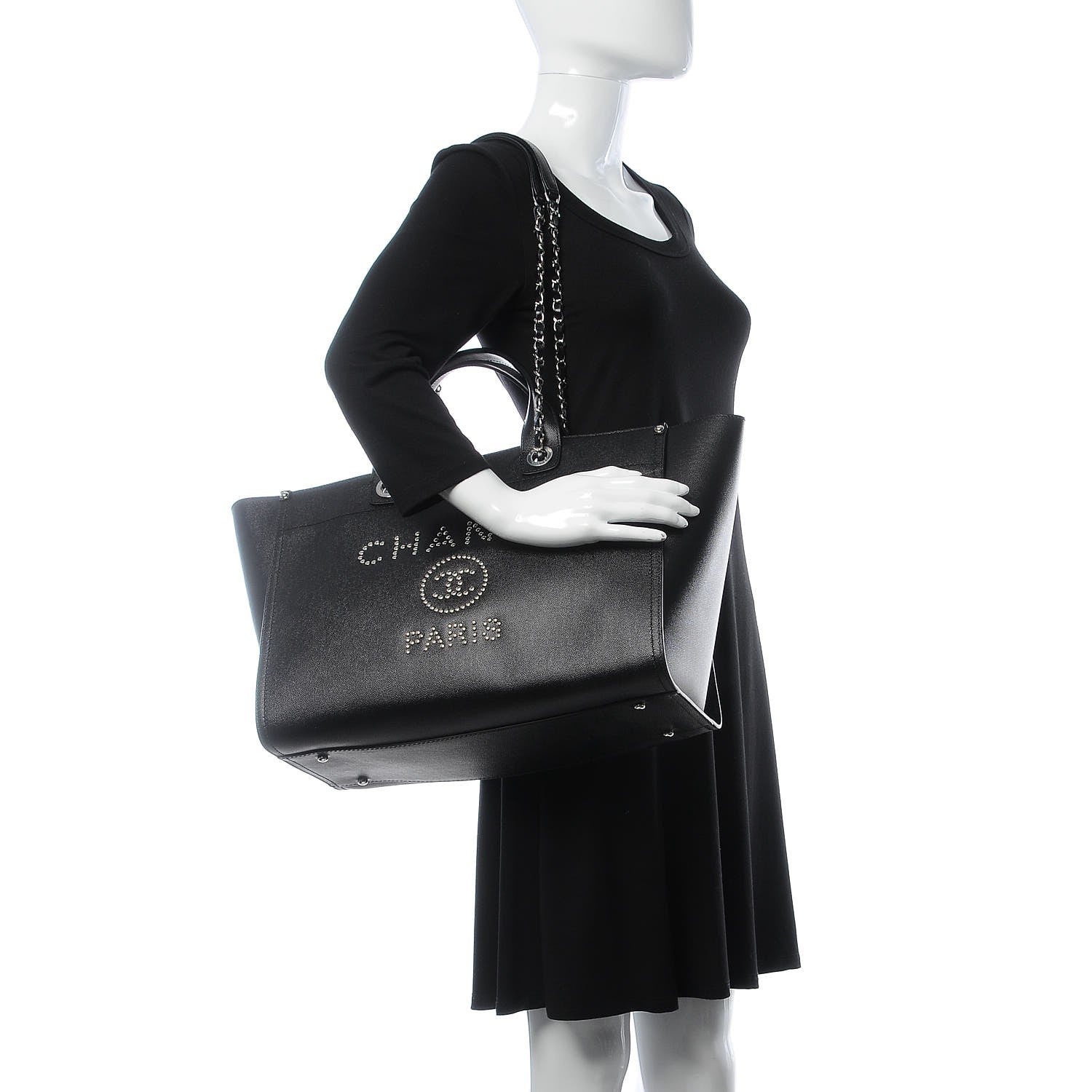 Chanel Caviar Large Studded Deauville Tote Black 2 of 8
