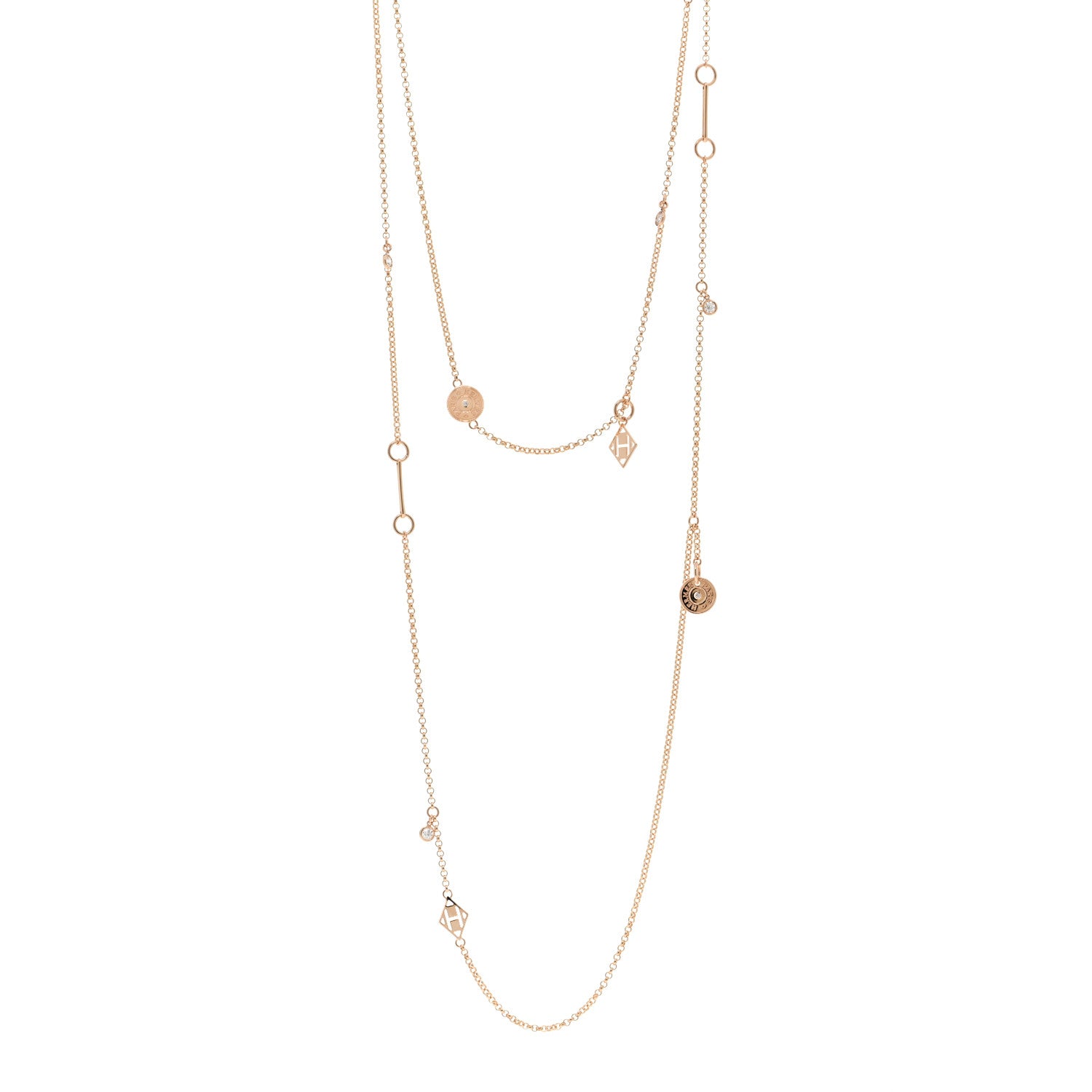 Hermes 18K Rose Gold Diamond Long Gambade Necklace 1 of 6