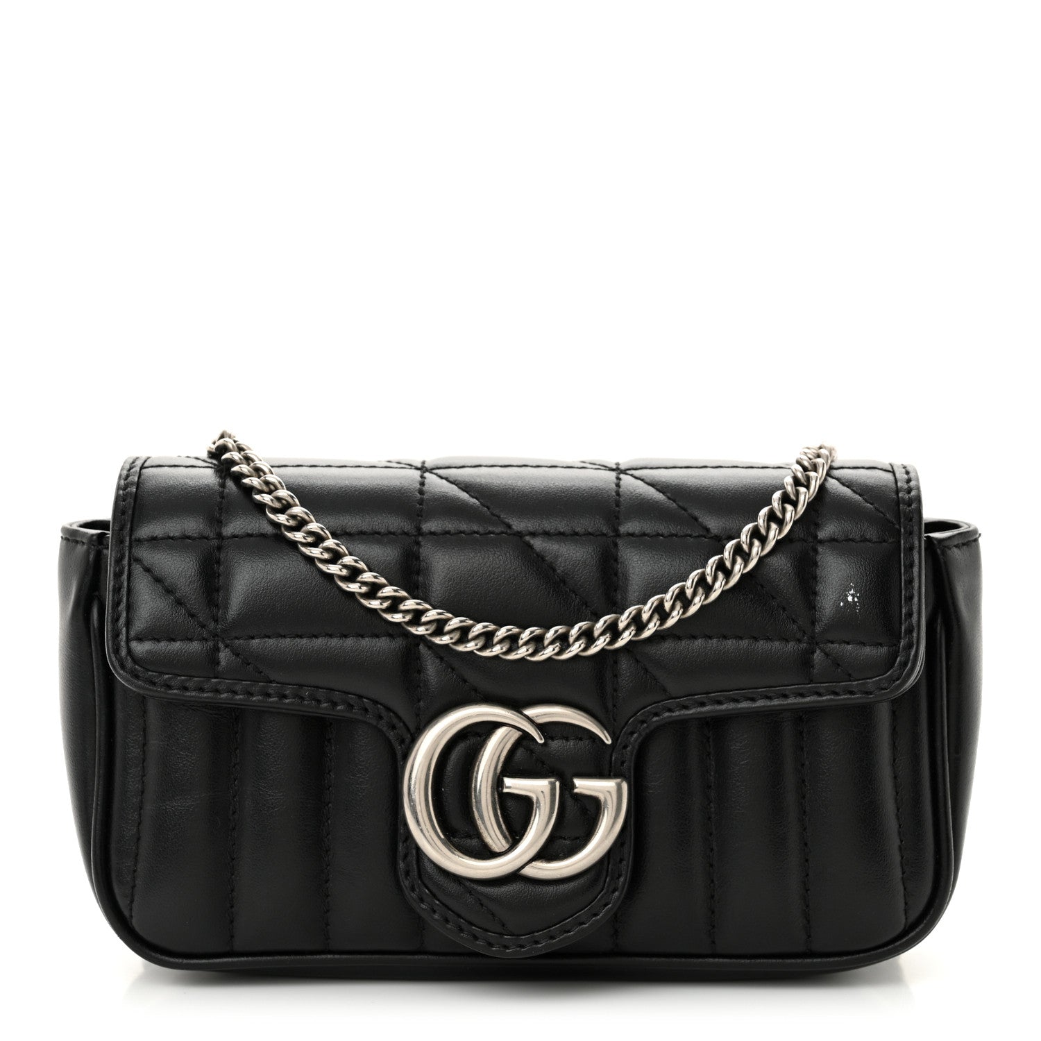 Gucci Calfskin Matelasse Aria Super Mini GG Marmont Shoulder Bag Black 1 of 13