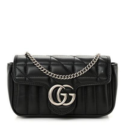 Gucci Calfskin Matelasse Aria Super Mini GG Marmont Shoulder Bag Black 1 of 13