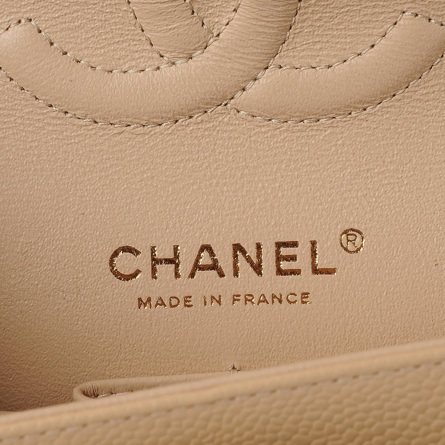 Caviar Quilted Medium Double Flap Beige