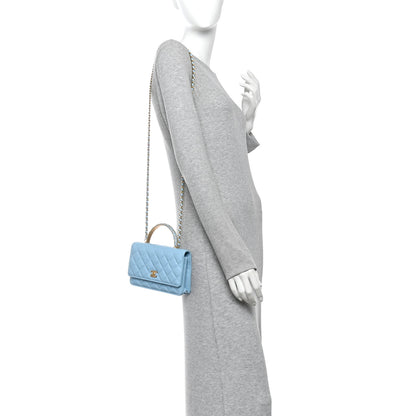 Chanel Lambskin Quilted Metal Twist Top Handle Wallet On Chain WOC Blue 2 of 13