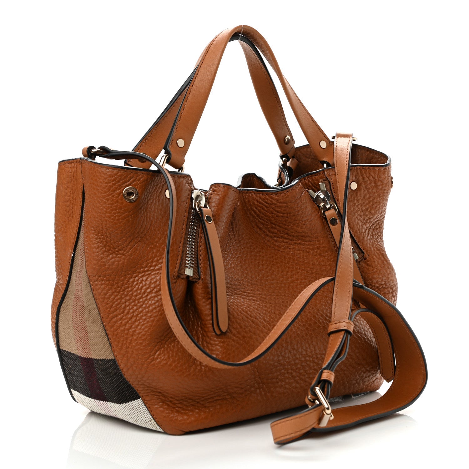 Burberry Grainy Calfskin House Check Small Maidstone Saddle Brown 3 of 13