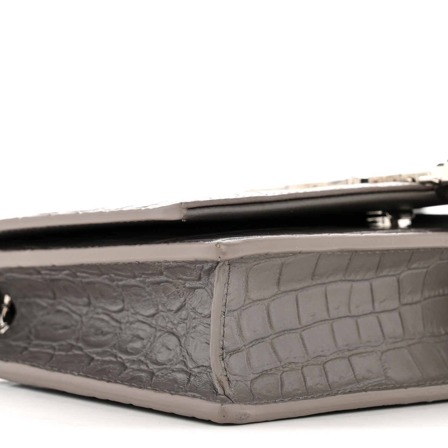 Saint Laurent Calfskin Crocodile Embossed Kate Monogram Tassel Chain Wallet Fog 9 of 12