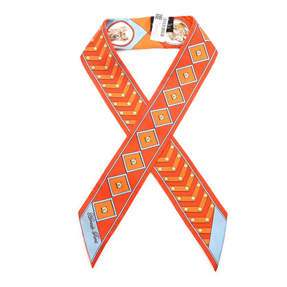Hermes Silk Colliers et Chiens Twilly Potiron Orange Ciel 1 of 3