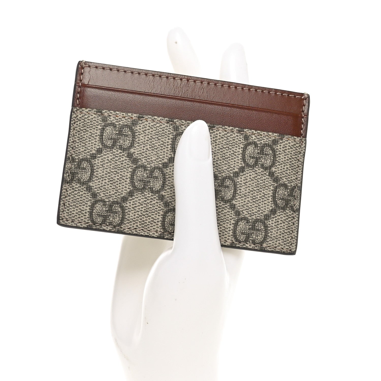 Gucci GG Supreme Monogram Calfskin Card Holder Beige Ebony Cuir 2 of 8