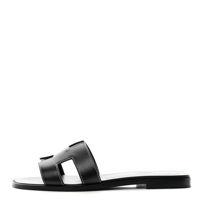 Hermes Box Calfskin Oran Sandals 37 Black 1 of 8