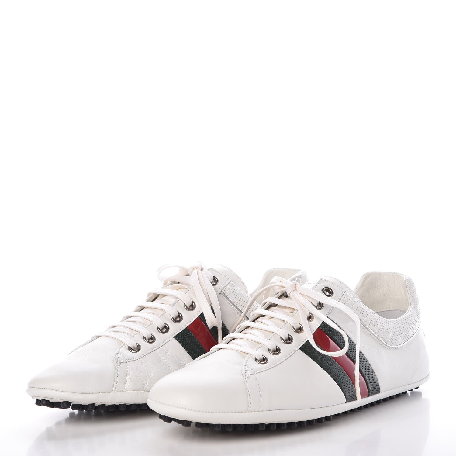 Gucci Calfskin Web Mens Lace Up Driver Sneakers 7 White 3 of 8
