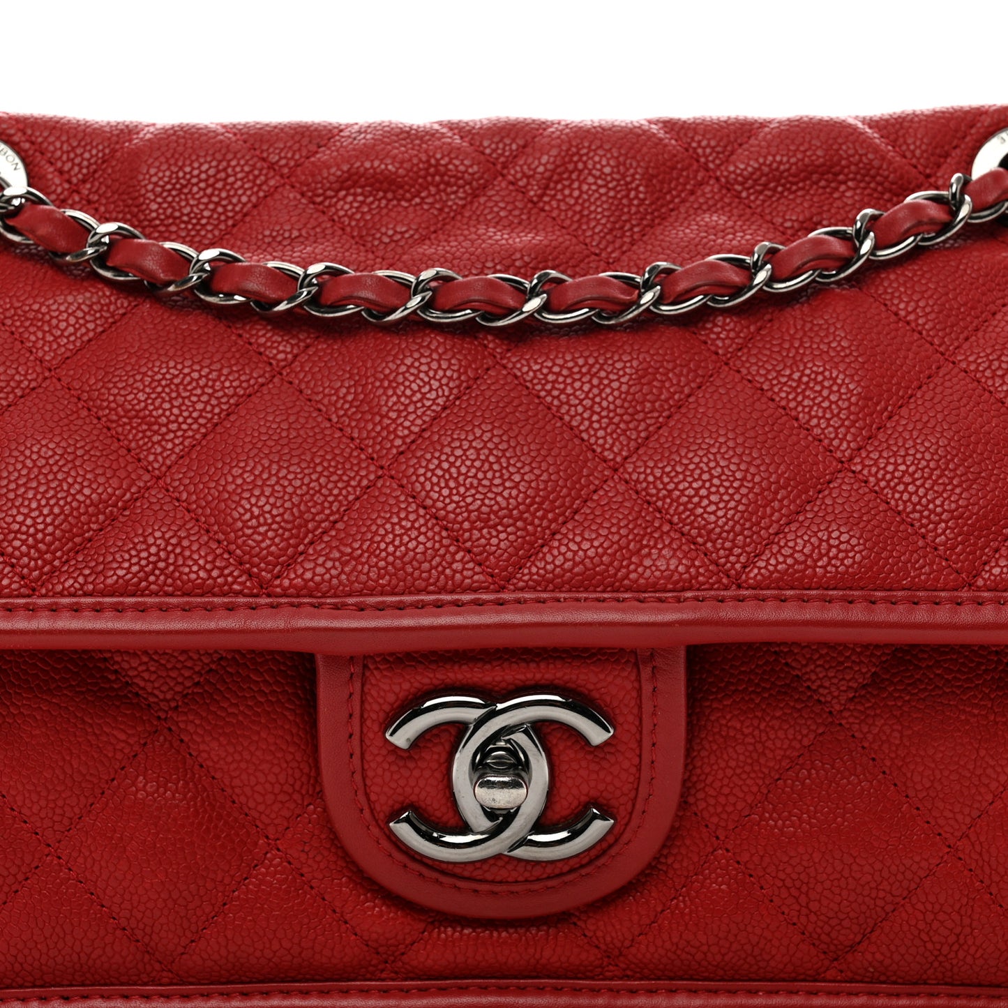 Caviar Quilted Large French Riviera Flap Red