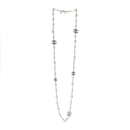 Chanel Crystal Pearl CC Long Necklace Silver 3 of 6