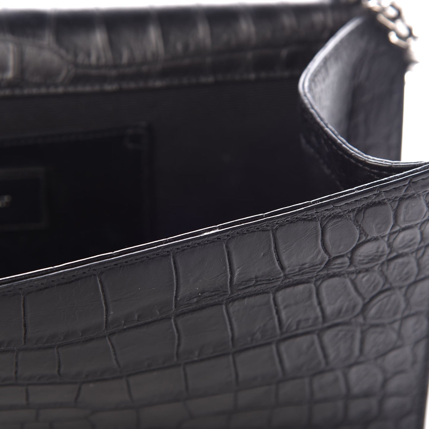Calfskin Crocodile Embossed Large Classic Monogram Kate Satchel Black