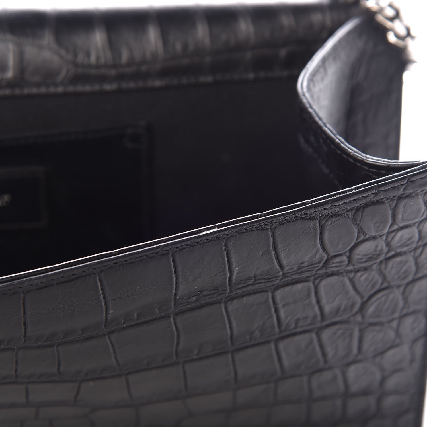 Saint Laurent Calfskin Crocodile Embossed Large Classic Monogram Kate Satchel Black 7 of 7