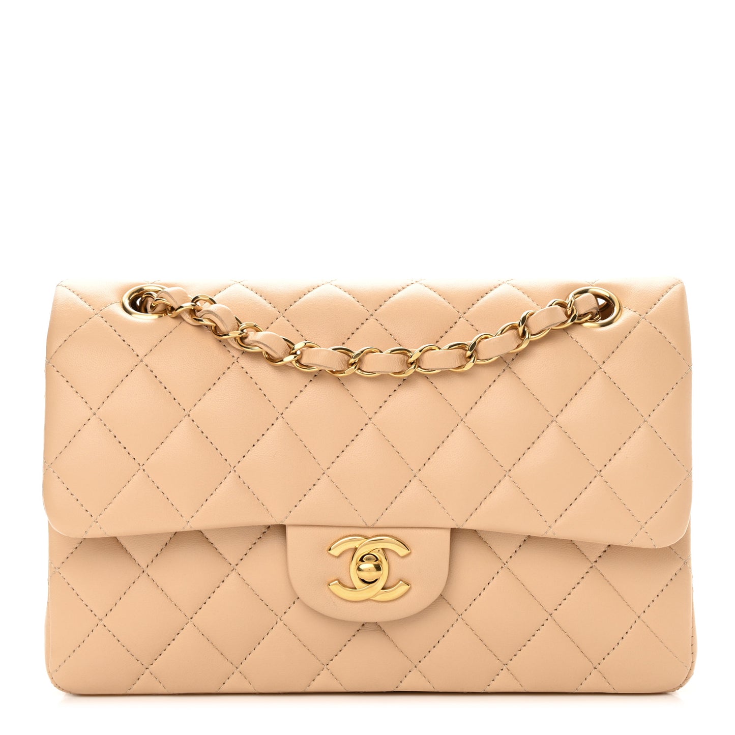 Lambskin Quilted Small Double Flap Beige