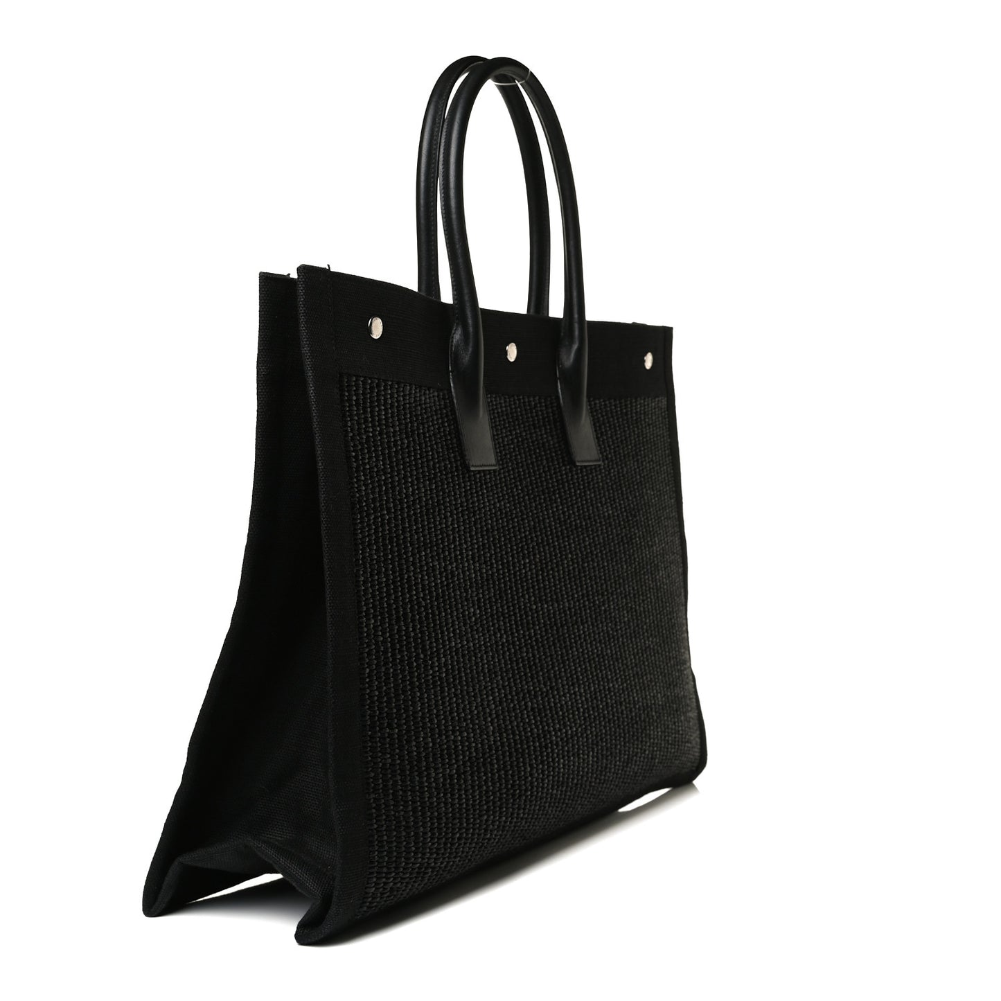 Raffia Linen Calfskin Rive Gauche Tote Black