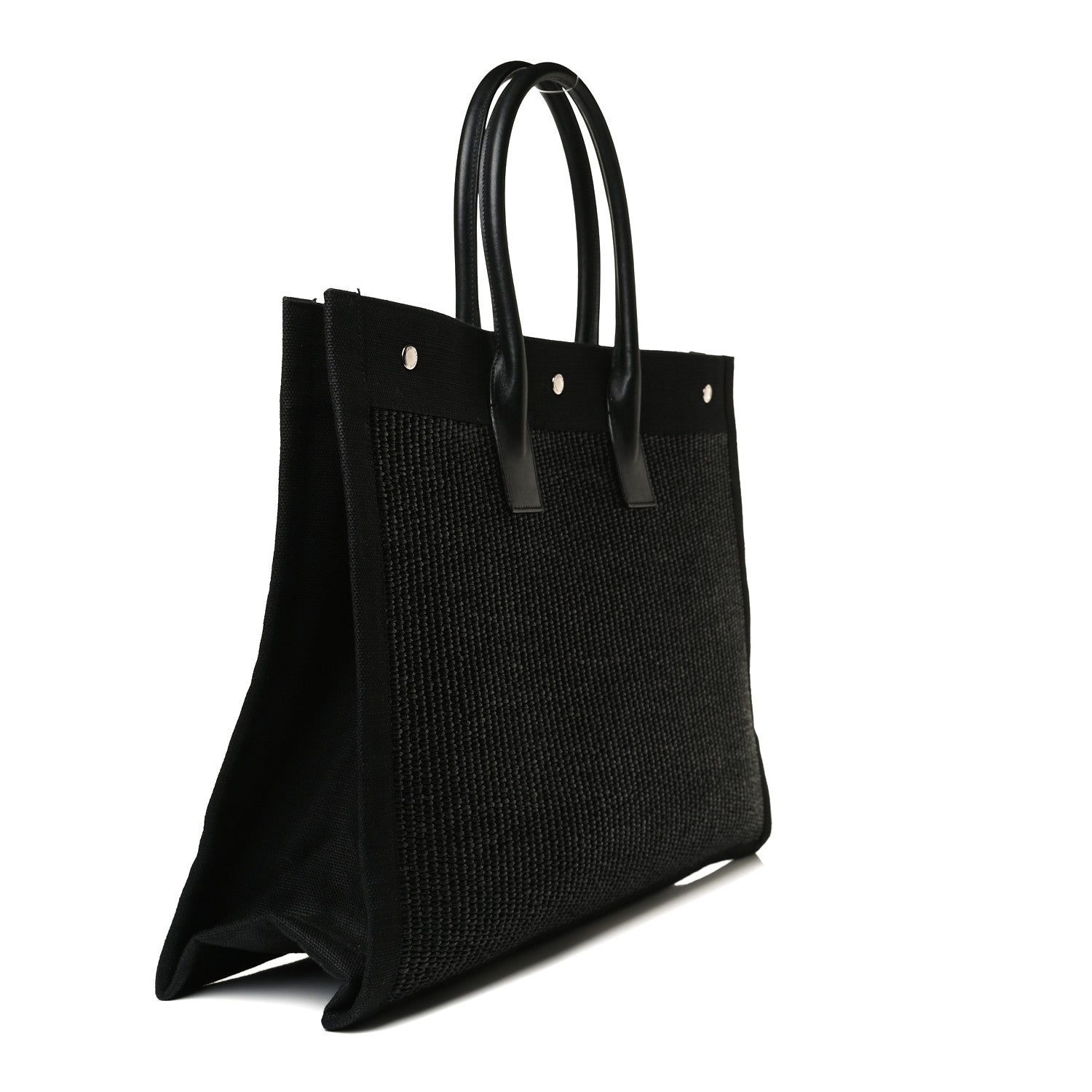 Saint Laurent Raffia Linen Calfskin Rive Gauche Tote Black 3 of 9