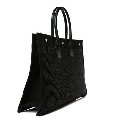 Saint Laurent Raffia Linen Calfskin Rive Gauche Tote Black 3 of 9