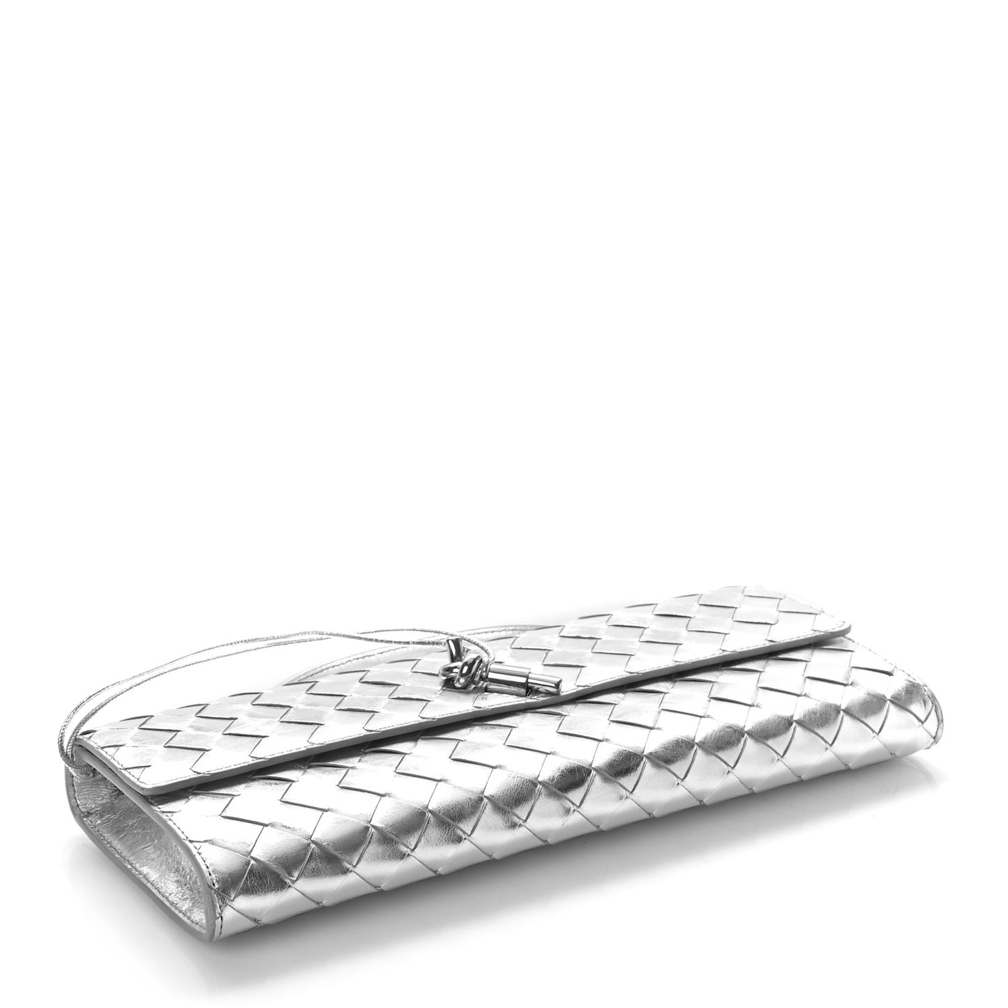 Metallic Nappa Intrecciato Long Andiamo Top Handle Silver