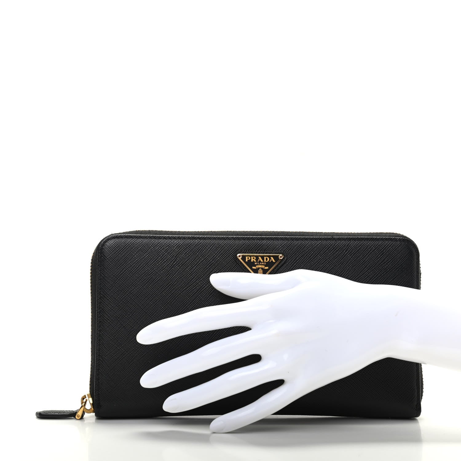 Prada Saffiano Metal Large Zip Around Travel Wallet Black 2 of 7