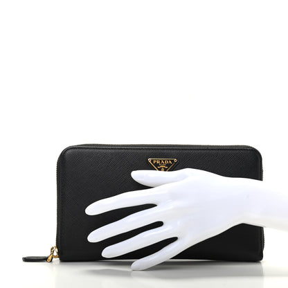 Prada Saffiano Metal Large Zip Around Travel Wallet Black 2 of 7