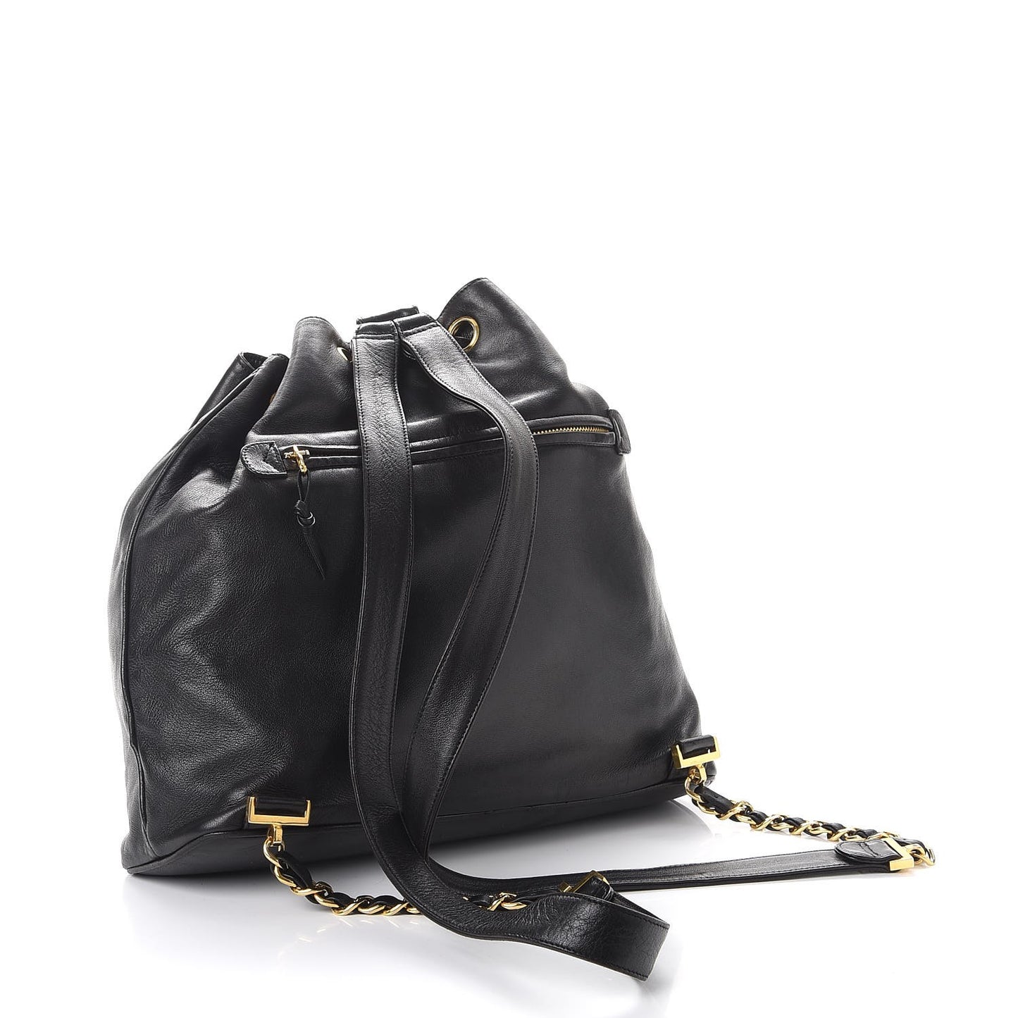 Lambskin CC Drawstring Backpack Black