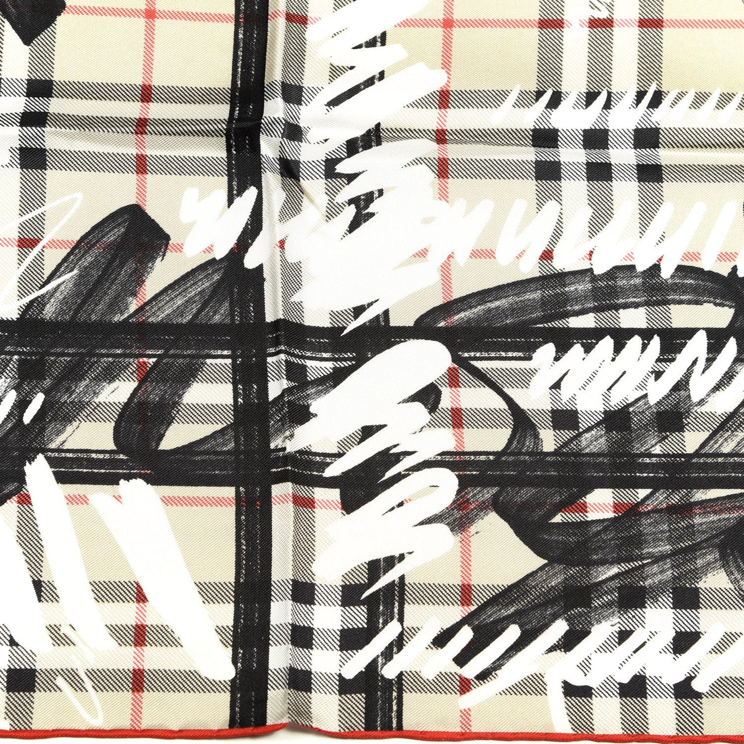 Silk Vintage Check Scribble Print Scarf Stone