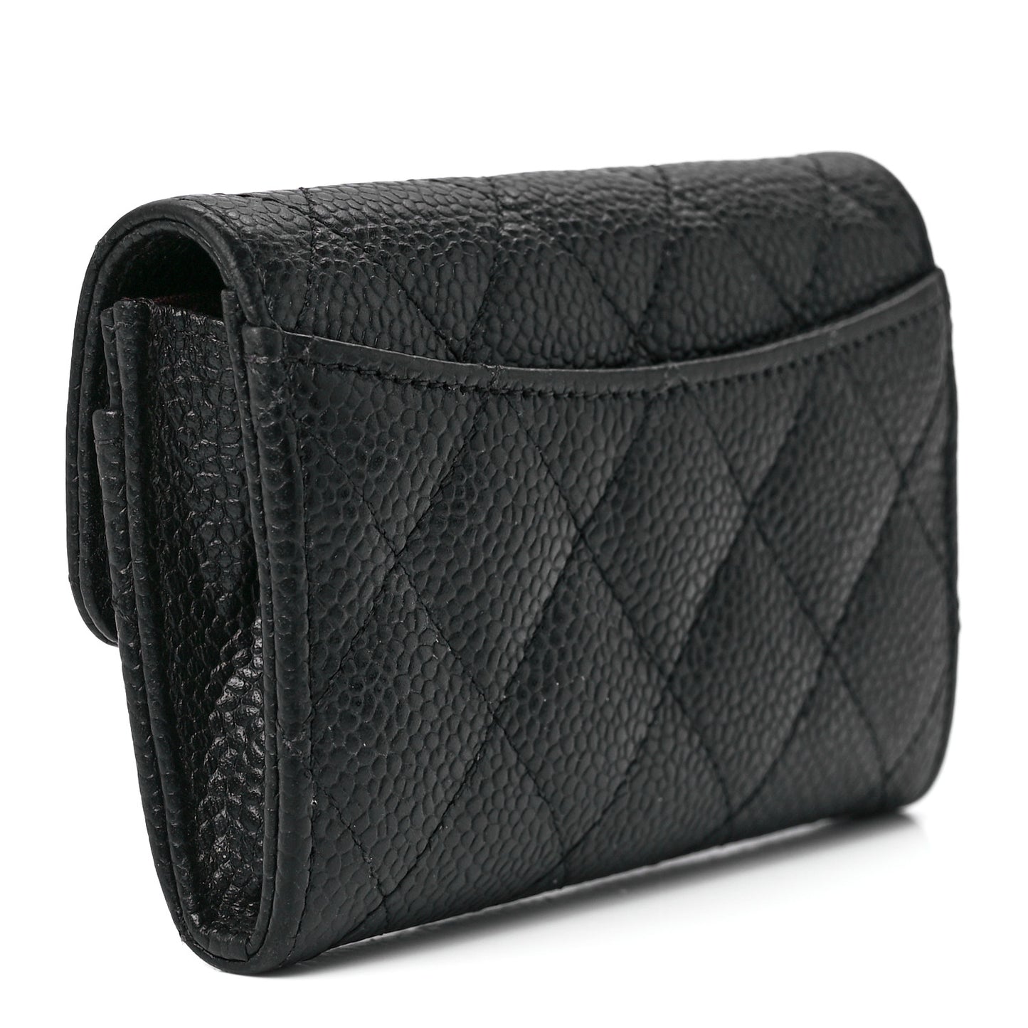 Caviar Quilted Flap Card Holder Wallet Black