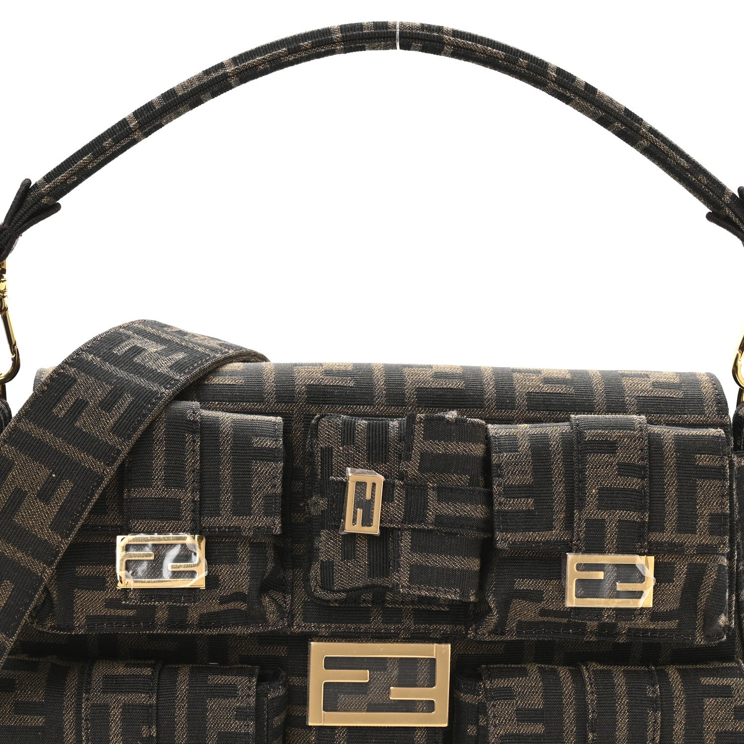 Fendi Fabric Jacquard FF 1974 Multipocket Baguette Tobacco Moro 8 of 10