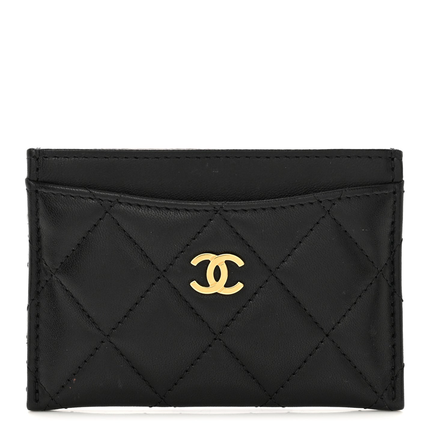 Lambskin Quilted Card Holder Black