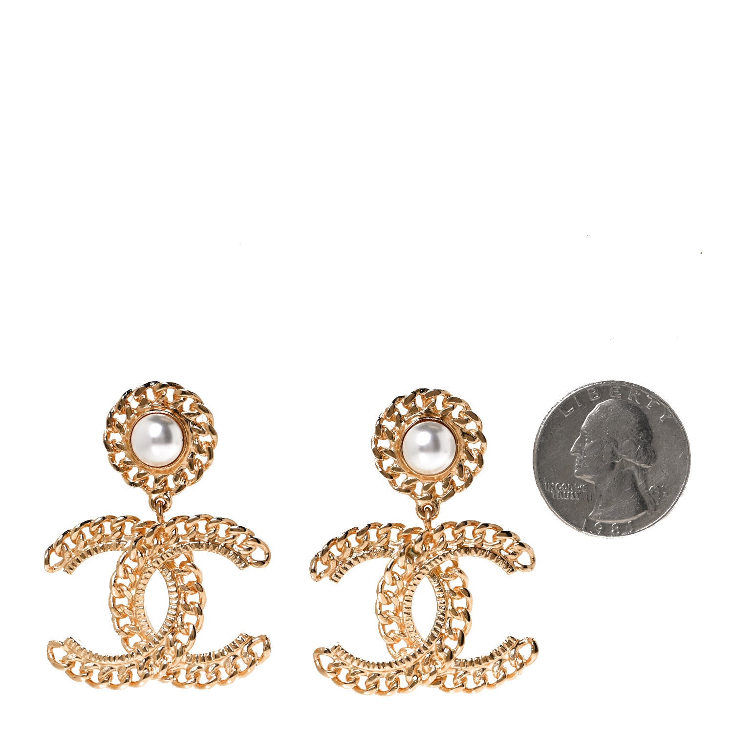 Chanel Metal Pearl CC Chain Drop Earrings Gold 2 of 6