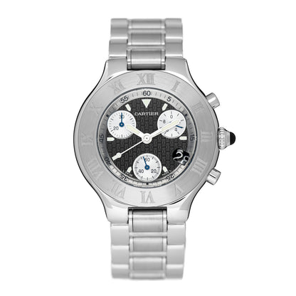 Cartier Stainless Steel 38mm Must de 21 Chronograph Quartz Watch Black 1 of 4