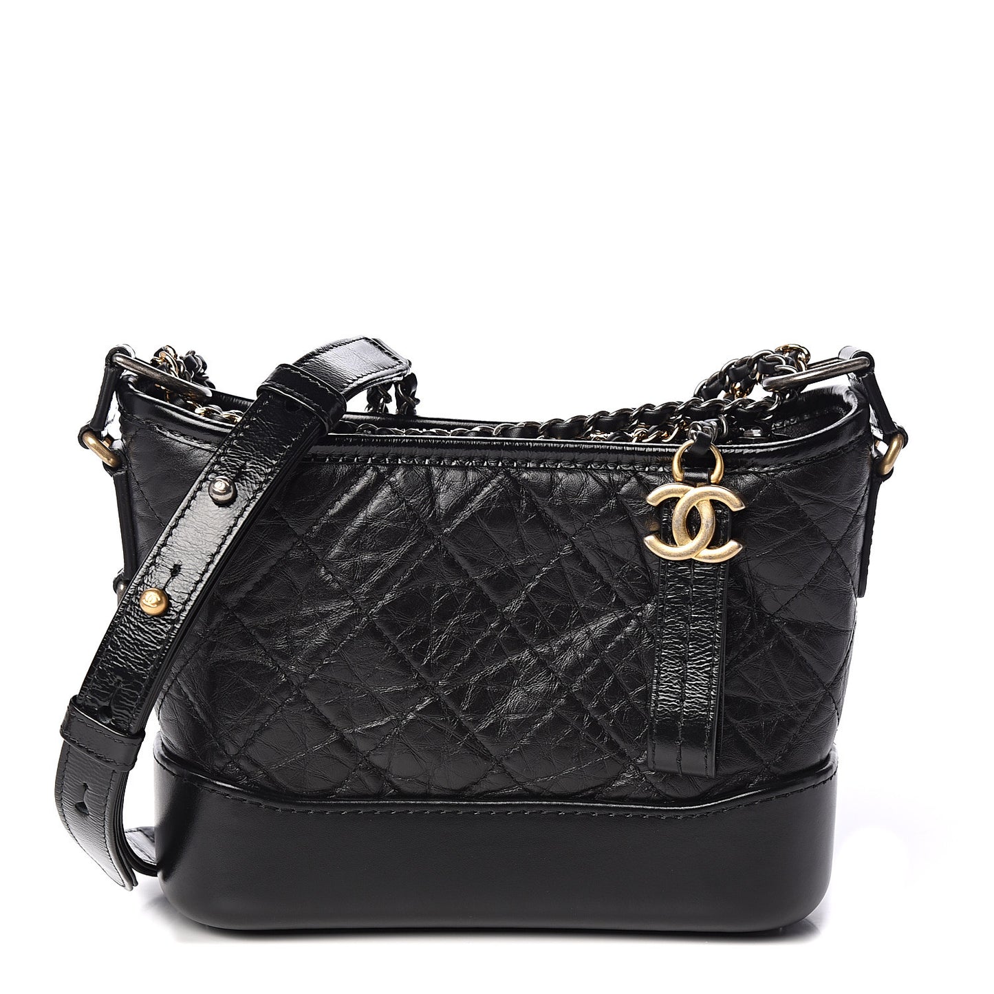 Aged Calfskin Quilted Small Gabrielle Hobo Black