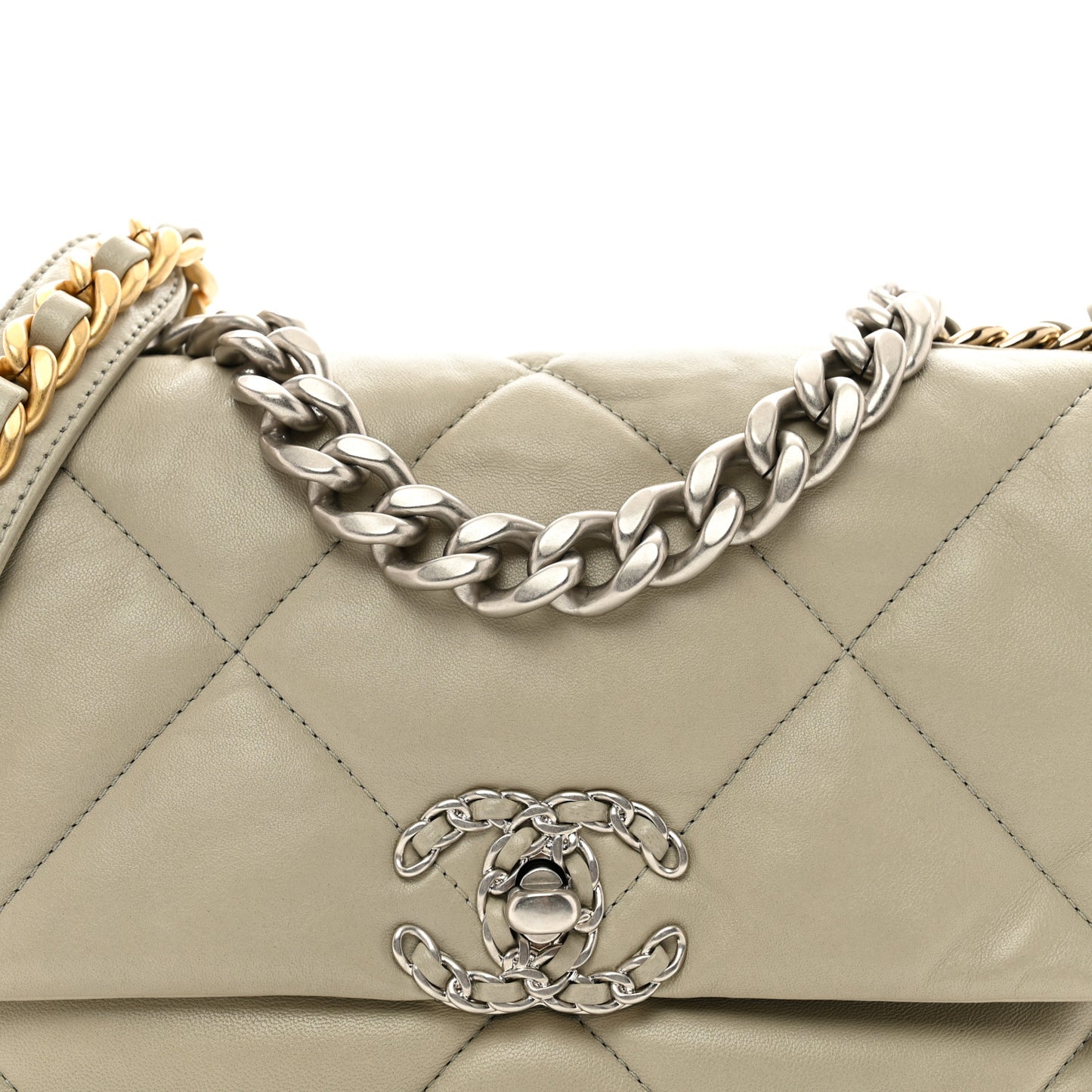 Lambskin Quilted Medium Chanel 19 Flap Light Grey