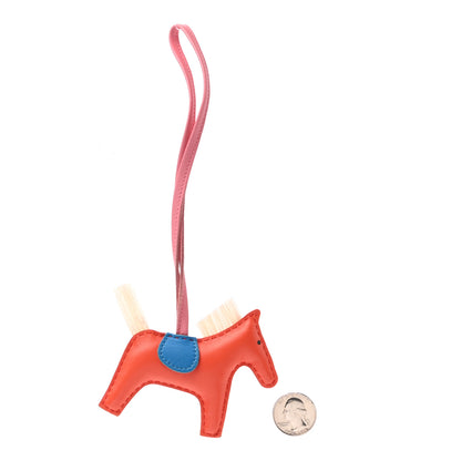 Hermes Milo Lambskin Horsehair Grigri Rodeo Horse Bag Charm PM Orange Poppy Bleu Zanzibar Rose Azalee 2 of 3