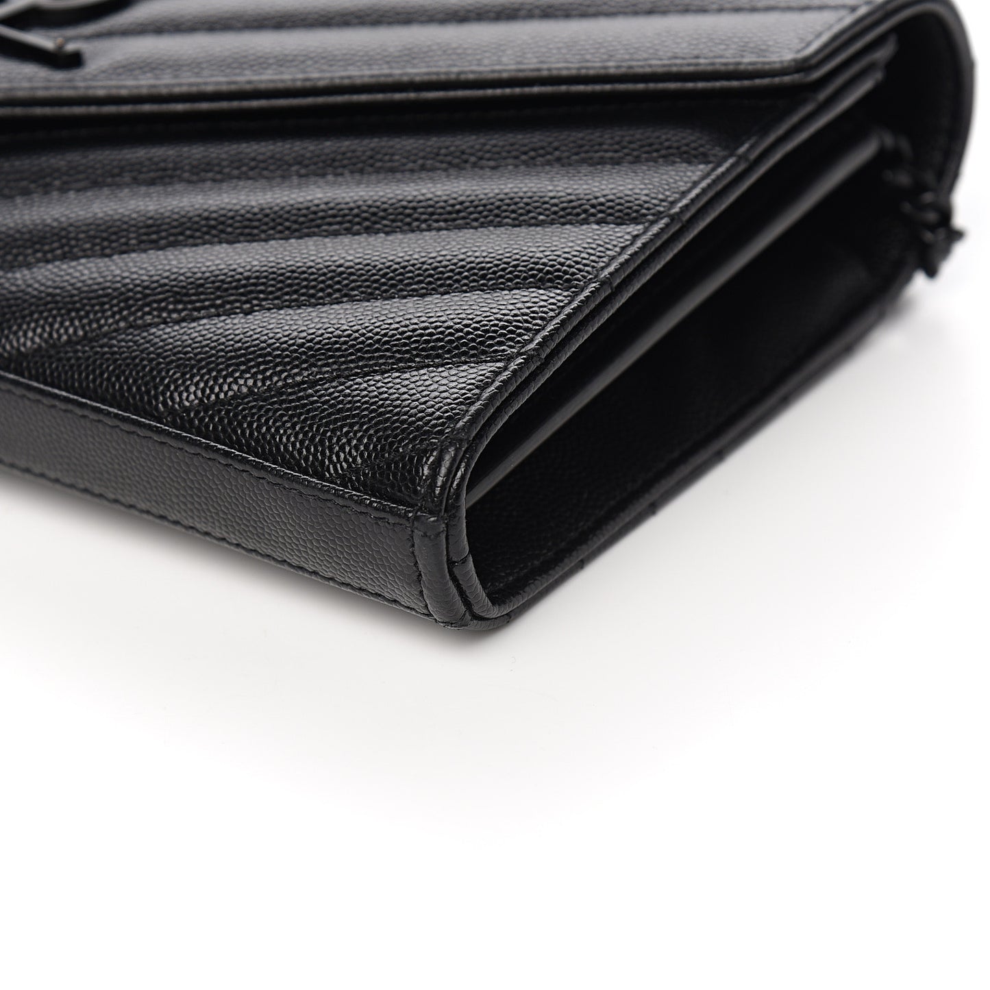 Grain De Poudre Matelasse Chevron Monogram Chain Wallet Black
