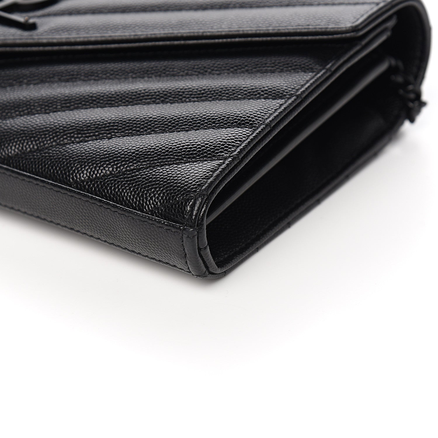 Saint Laurent Grain De Poudre Matelasse Chevron Monogram Chain Wallet Black 7 of 8