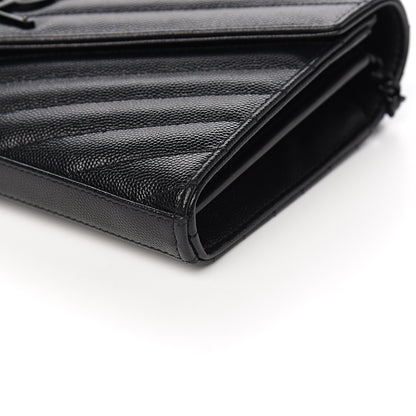 Saint Laurent Grain De Poudre Matelasse Chevron Monogram Chain Wallet Black 7 of 8
