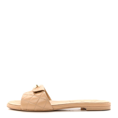 Chanel Lambskin Quilted CC Turnlock Sandals 38.5 Beige 1 of 9
