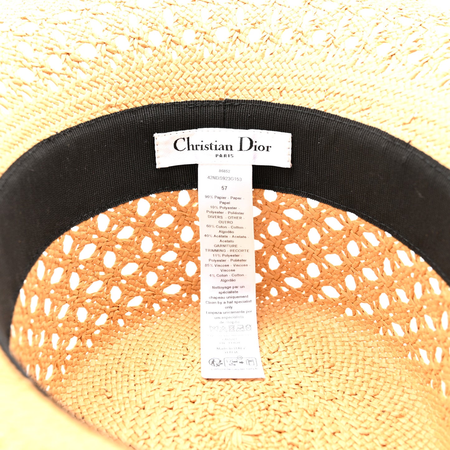 Straw Embroidered Bob Naughtily Large Brim Hat 57 Natural Black