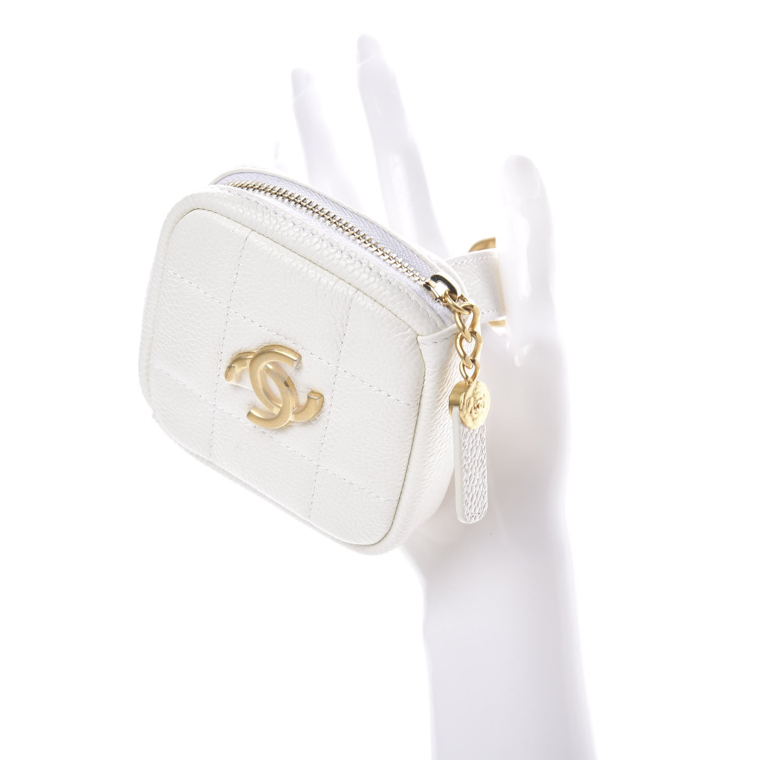 Chanel Caviar Quilted Diamond Arm Coin Purse White 2 of 8