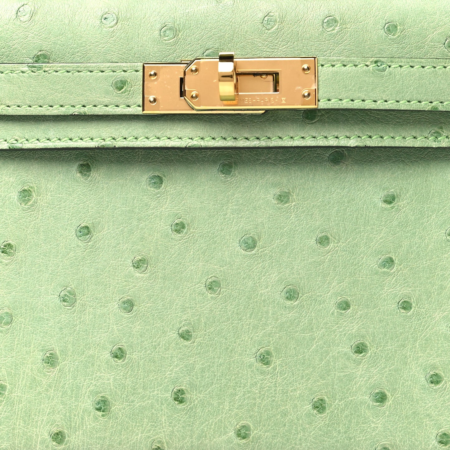 Ostrich Kelly Sellier Mini 20 Vert Criquet