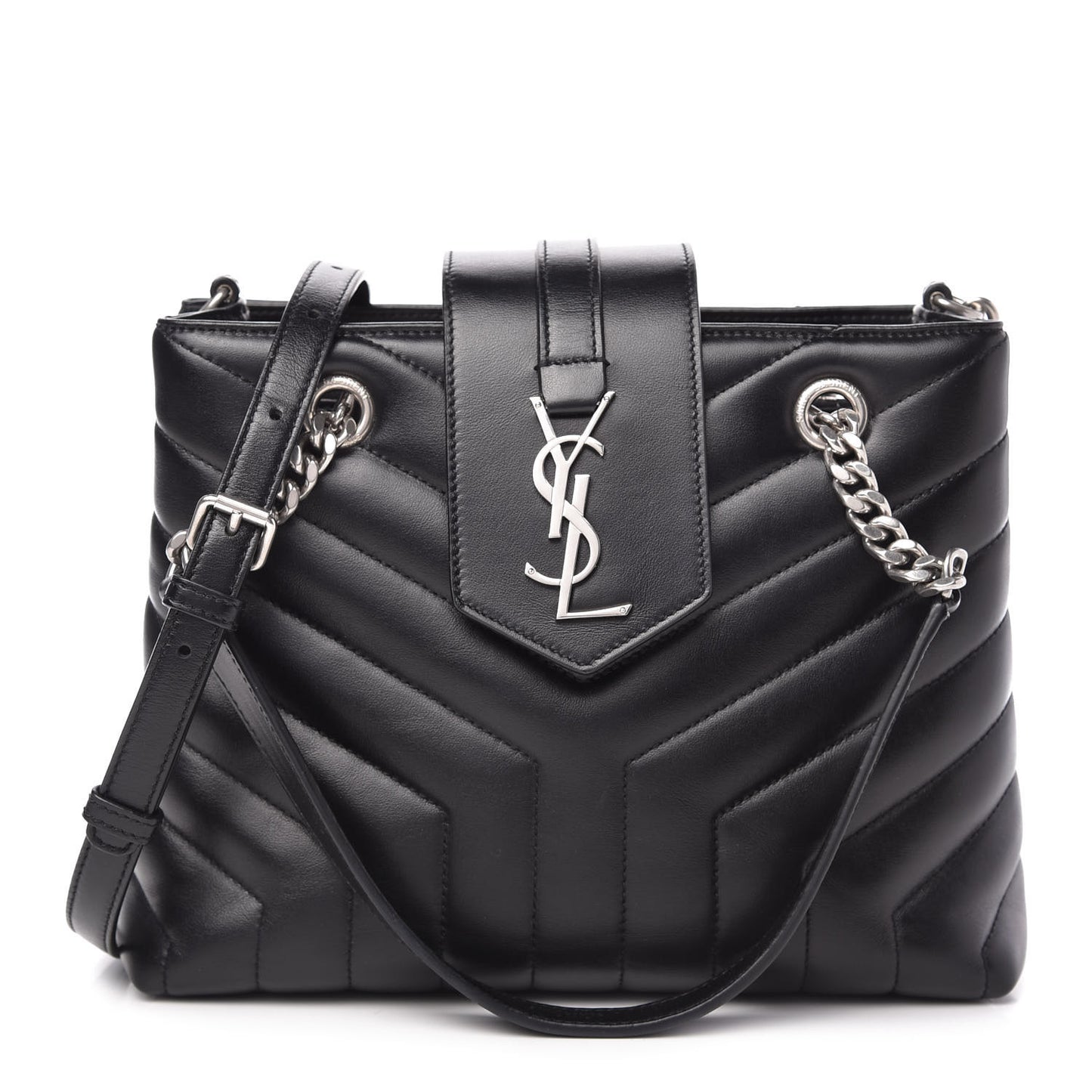 Calfskin Y Quilted Monogram Small Loulou Shopper Black