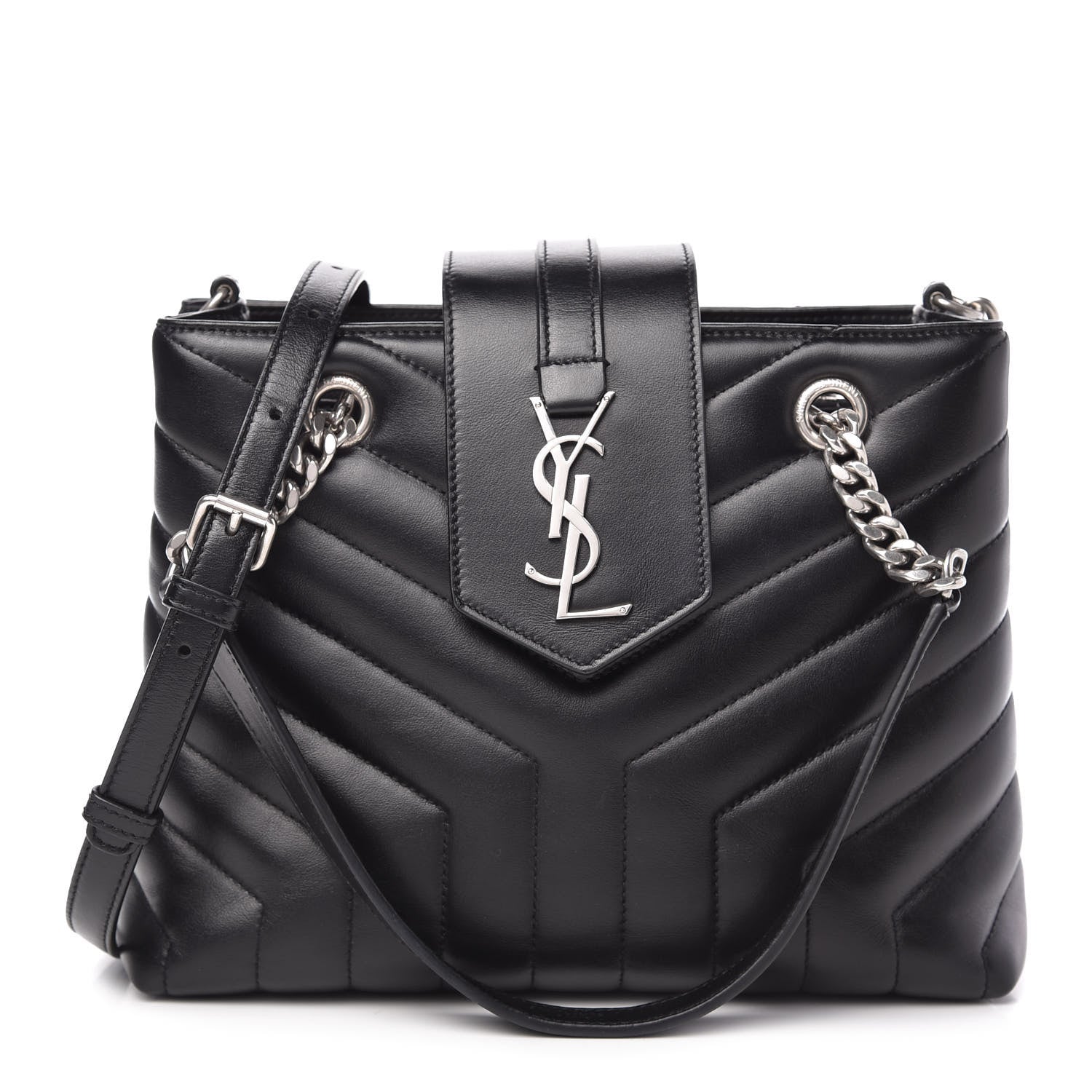 Saint Laurent Calfskin Y Quilted Monogram Small Loulou Shopper Black 1 of 10