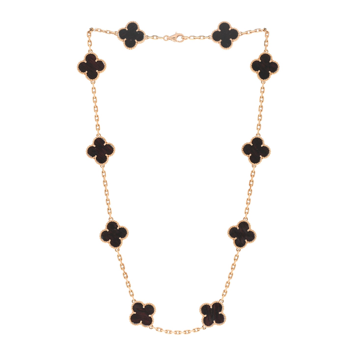 18K Rose Gold Letterwood 10 Motifs Vintage Alhambra Necklace