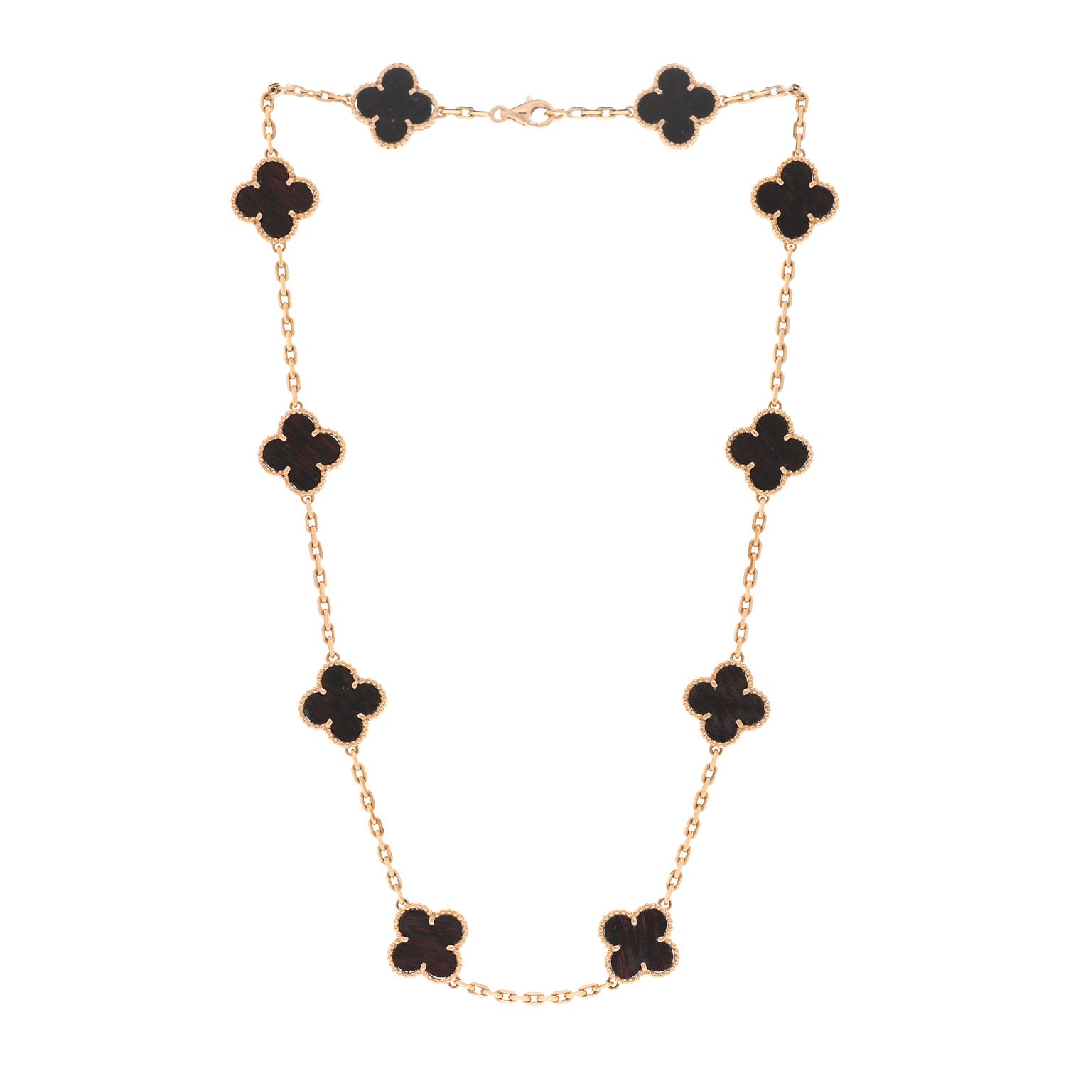Van Cleef & Arpels 18K Rose Gold Letterwood 10 Motifs Vintage Alhambra Necklace 3 of 6