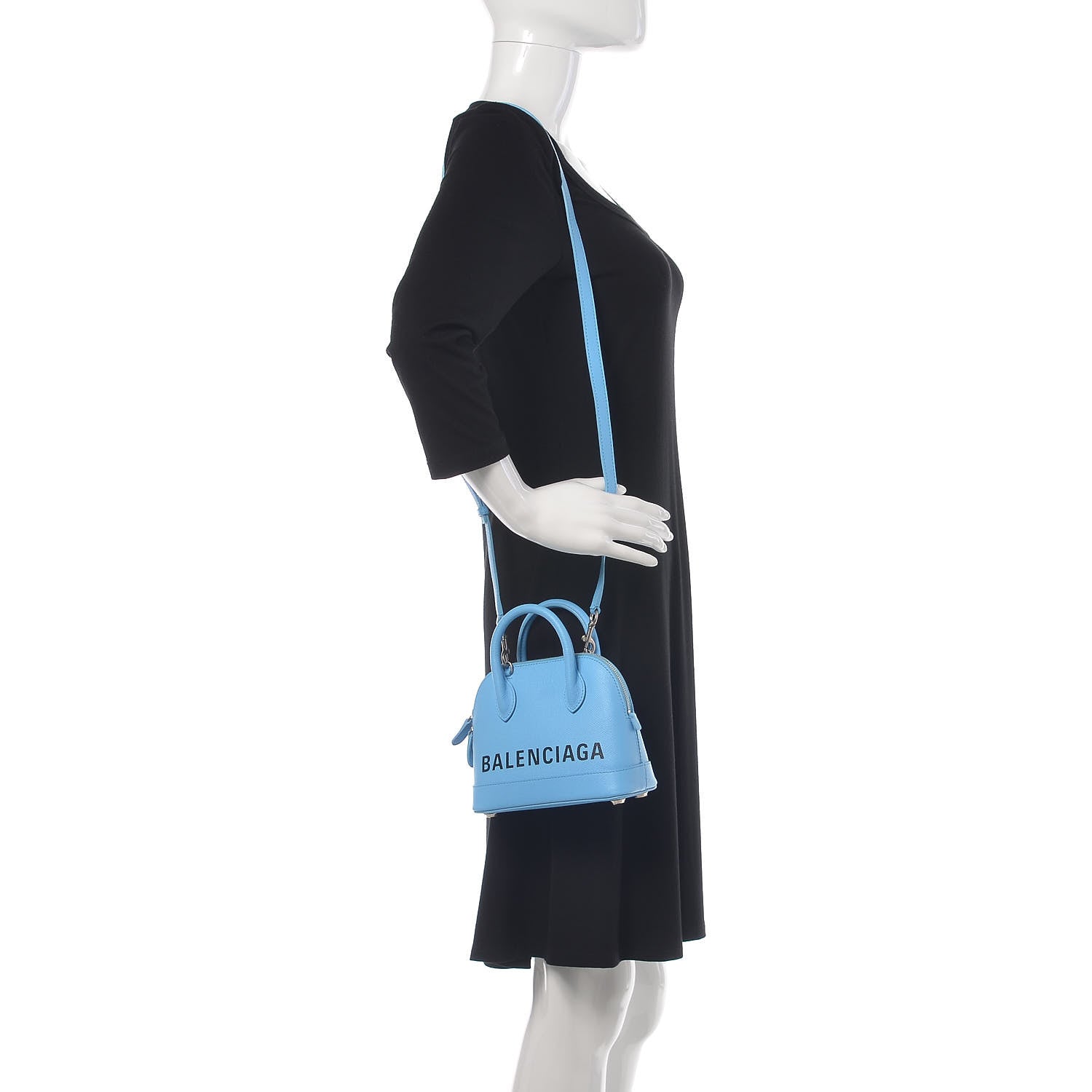Balenciaga Signature Grained Calfskin Logo XXS Ville Top Handle Bag Baby Blue Black 2 of 20