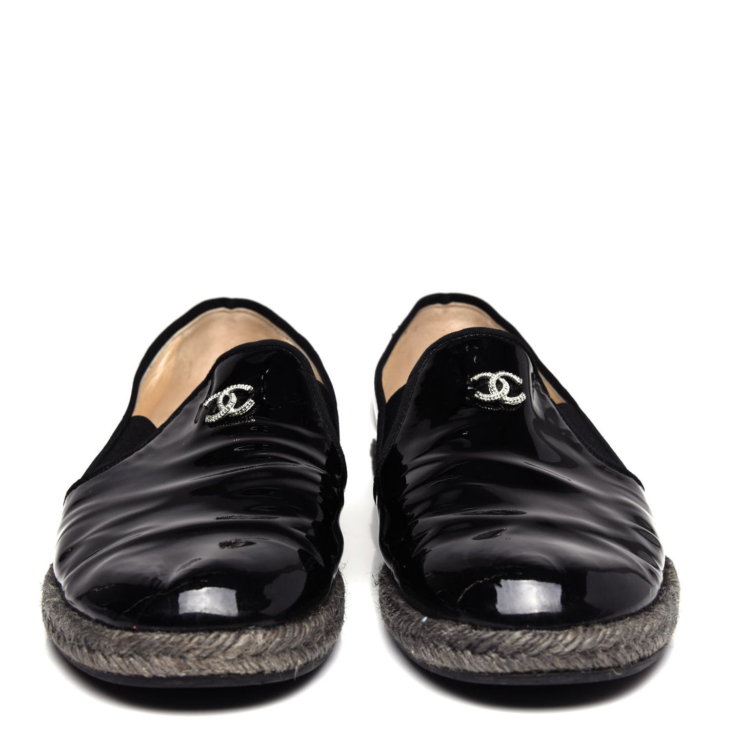 Patent Calfskin CC Mocassin Loafer Espadrilles 40.5 Black